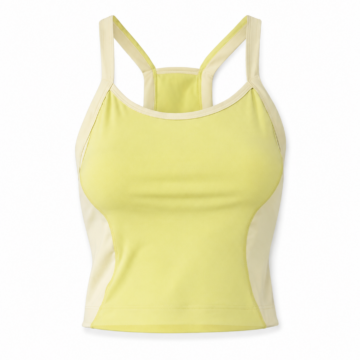 Pale Yellow and Cream Colorblock Athletic Tank Top