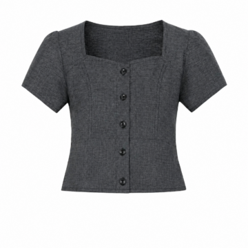 Heathered Dark Gray Square Neck Button-Front Cropped Top