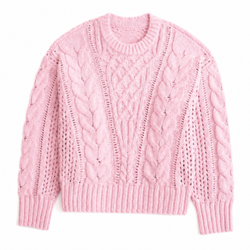 Light Pink Cable Knit Crew Neck Sweater