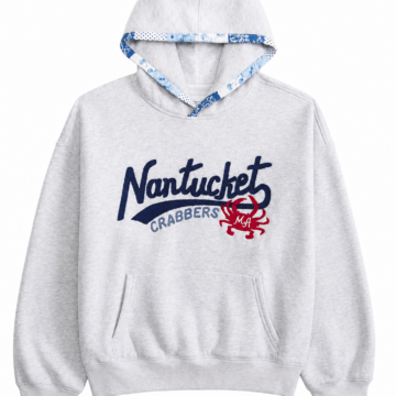 Heather Gray Graphic Pullover Hoodie with Crab Print
