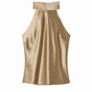 Champagne Gold Sleeveless Mock Neck Draped Top