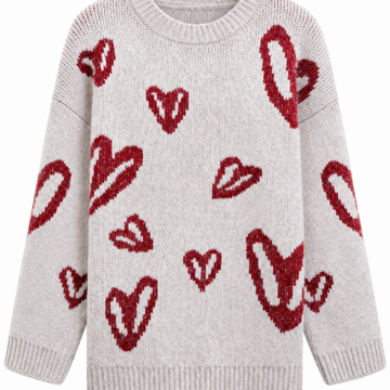 Light Grey Heart Pattern Knit Sweater