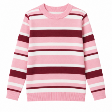 Pink White Burgundy Striped Crew Neck Sweater