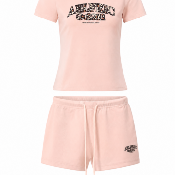 Light Pink Graphic T-Shirt and Drawstring Shorts Set