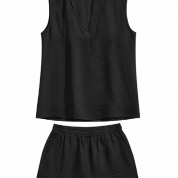 Black Sleeveless V-Neck Top and Shorts Two-Piece Set