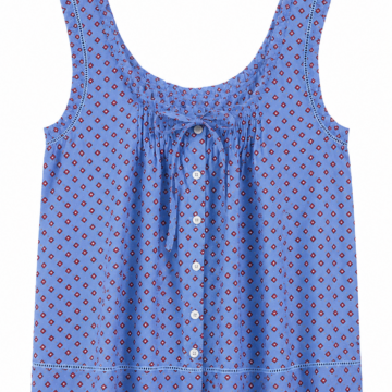 Blue Geometric Diamond Print Sleeveless Flared Top