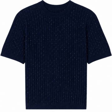 Dark Navy Cable Knit Short Sleeve Top
