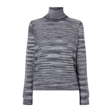 Navy and Grey Striped Turtleneck Sweater