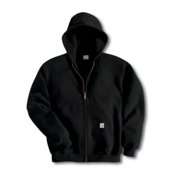 Black Full-Zip Hooded Sweatshirt with Kangaroo Pockets