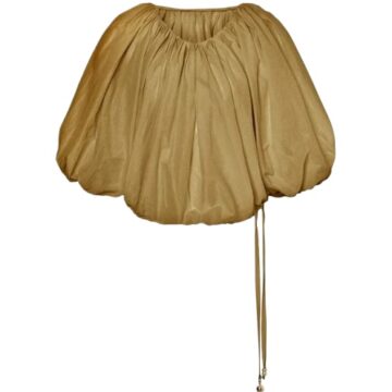 Gold-Brown Balloon Sleeve Cropped Top with Drawstring